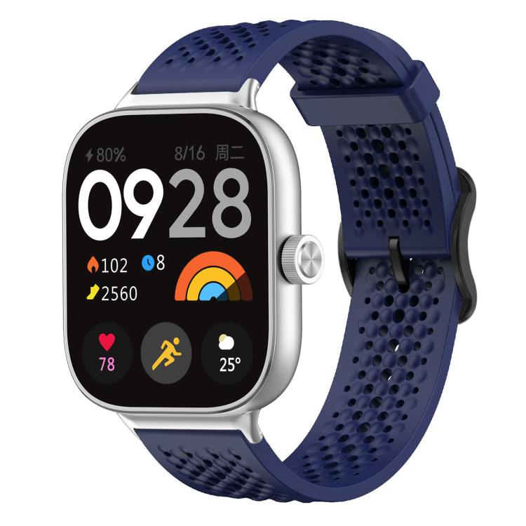 Navy perforated silicone watch band with silver smartwatch
