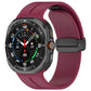 Wine red silicone watch band with black folding buckle fitted to a smartwatch