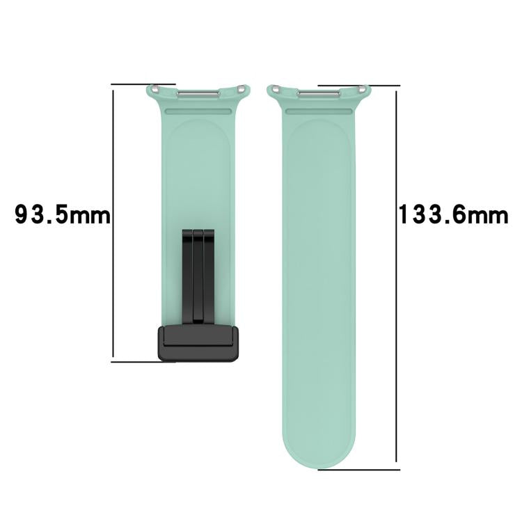 Mint silicone watch band shown in two pieces with length measurements