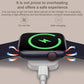 Smartwatch charging on a white magnetic charger, with airflow arrows illustrating cooling.