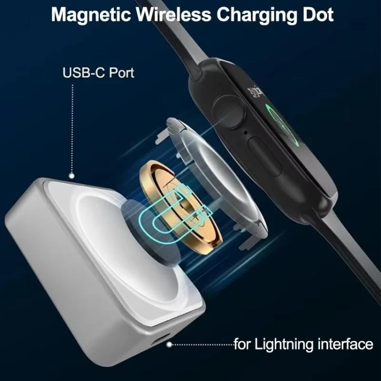 Exploded magnetic watch charger showing its charging coil and USB-C port.
