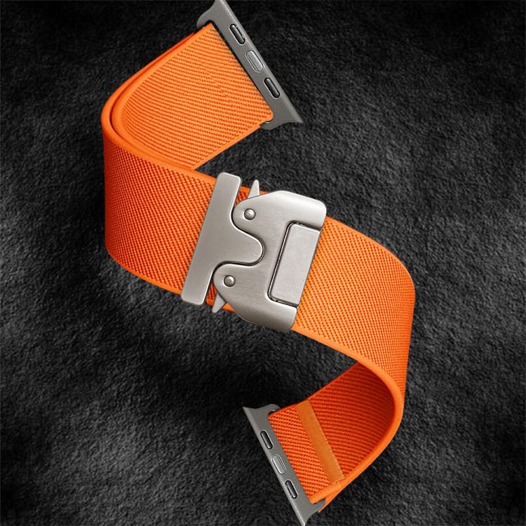 Orange xDfind stretch nylon watch band with metal parachute buckle and watch connectors