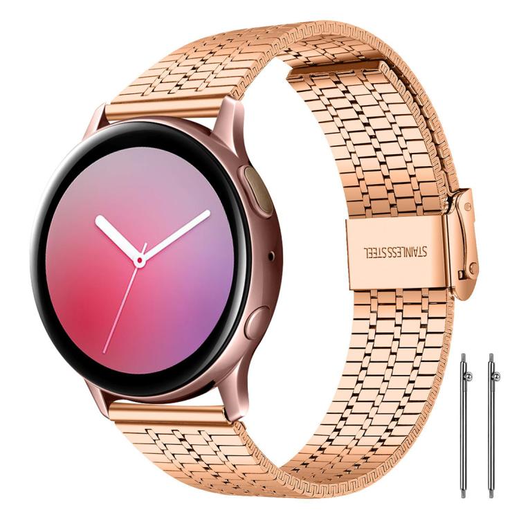 xDfind rose gold stainless steel watch band shown on a matching watch