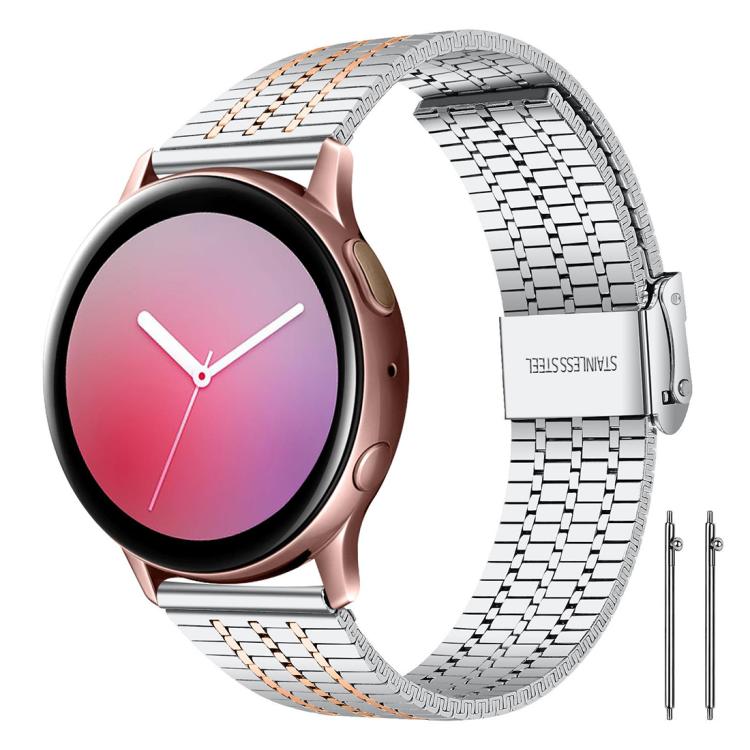 xDfind stainless steel watch band with silver links and rose gold accents