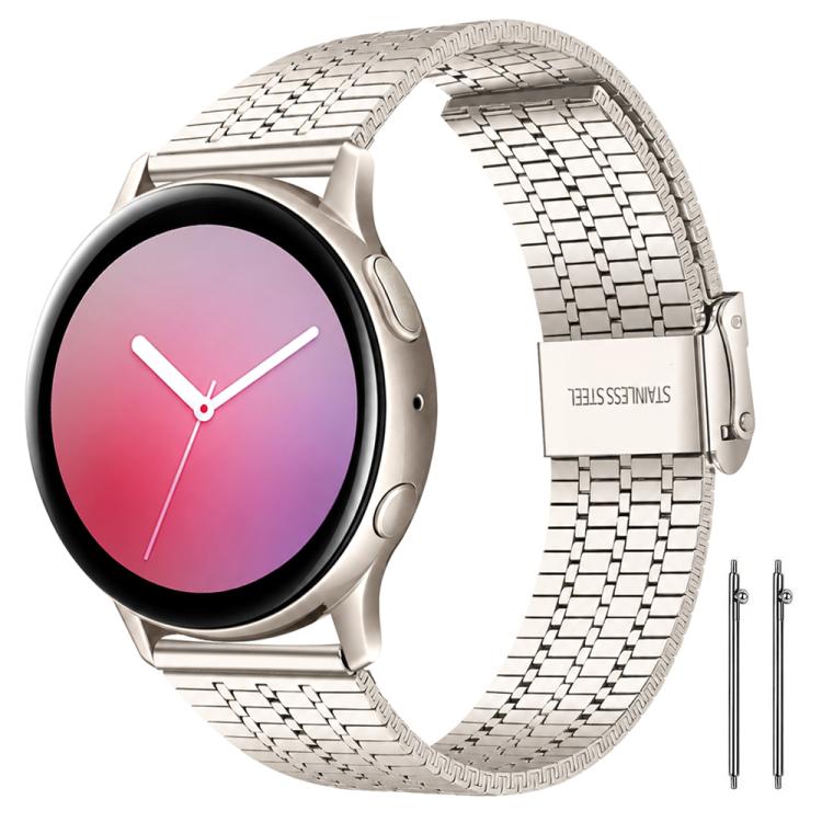 xDfind silver stainless steel watch band shown on a silver watch