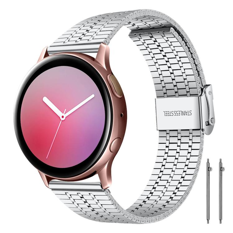 xDfind silver stainless steel watch band shown on a rose gold watch