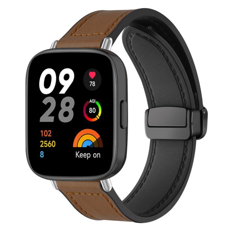 xDfind silicone watch band in brown and black with stitched pattern and magnetic buckle