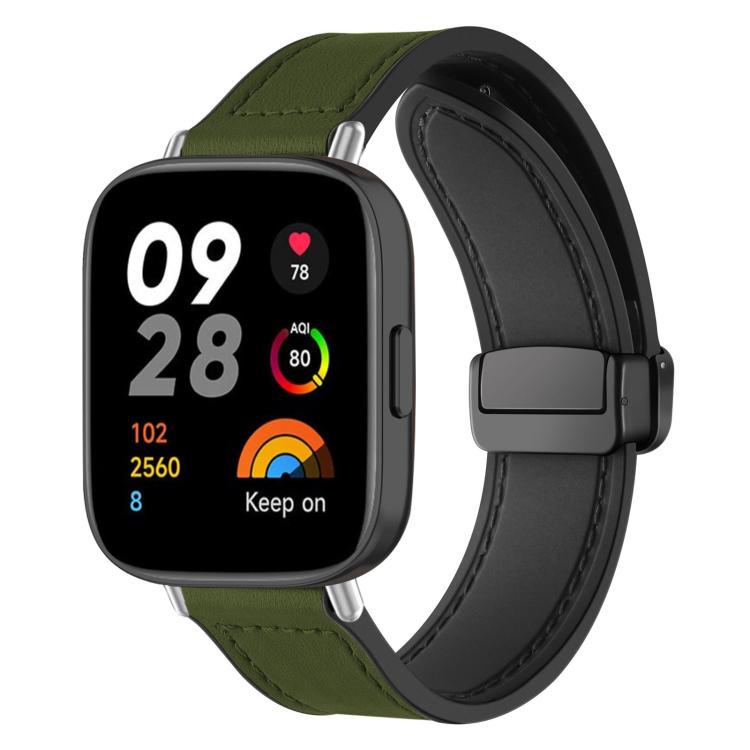 xDfind silicone watch band in olive green and black with stitched pattern and magnetic buckle