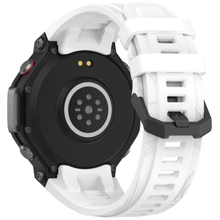 Back view of Amazfit T-Rex 3 with white silicone band and black buckle