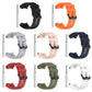 Eight silicone watch bands in assorted colors with black buckles and metal connector pins.