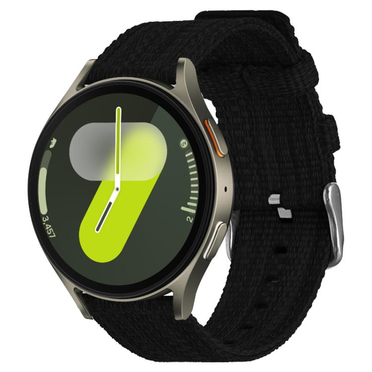 Black nylon canvas watch band with round smartwatch