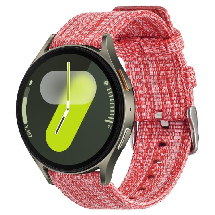 Red nylon canvas watch band with round smartwatch