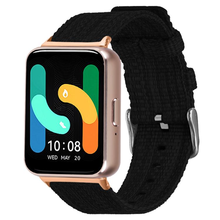 Black nylon canvas watch band with rectangular smartwatch