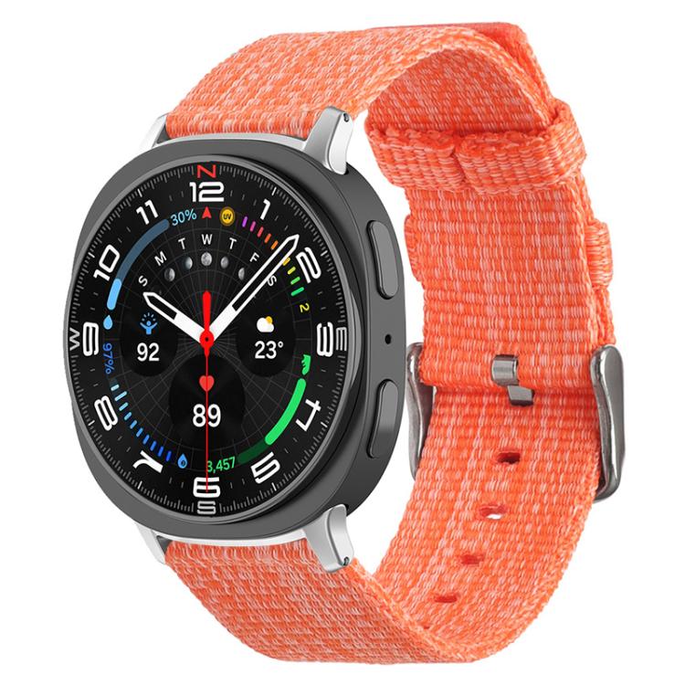Orange nylon canvas watch band on a dark smartwatch