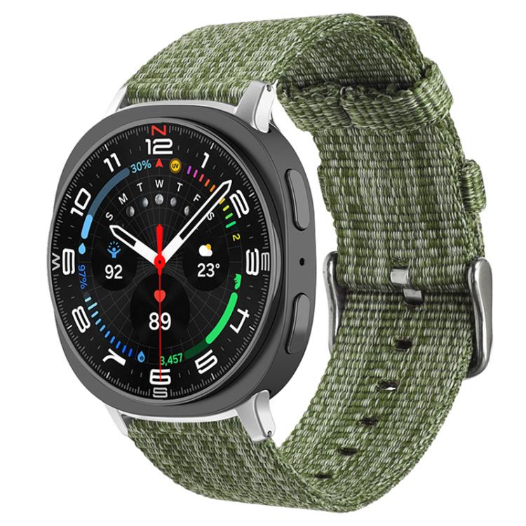 Olive green nylon canvas watch band with round smartwatch