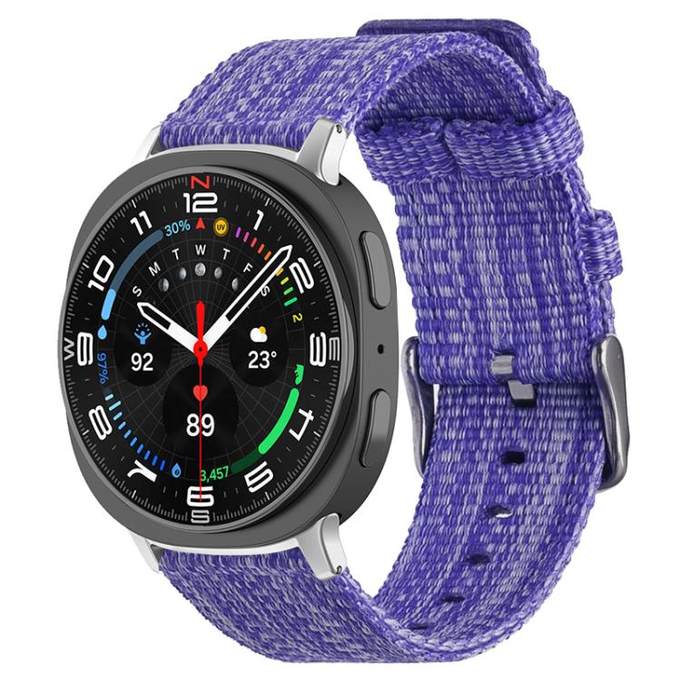 Purple nylon canvas watch band with round smartwatch