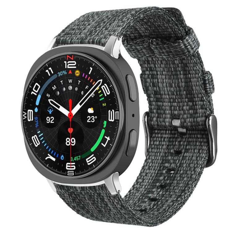 Dark gray nylon canvas watch band with round smartwatch