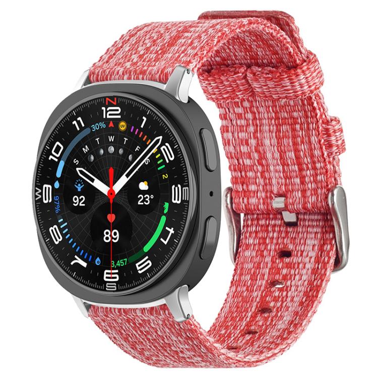 Red nylon canvas watch band with round smartwatch