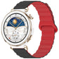 Two-tone glossy silicone watch band in black and red, shown on a smartwatch.