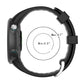 Black silicone watch band shown curved, with size range marked from 5.5 to 8.7 inches.