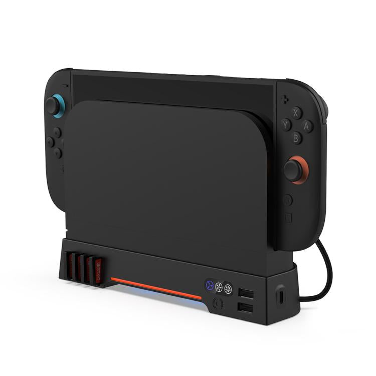 Black cooling dock charging base with controller stand and front port openings