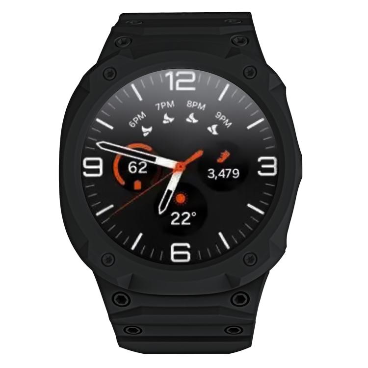 Front view of black integrated TPU watch band and protective case for Galaxy Watch