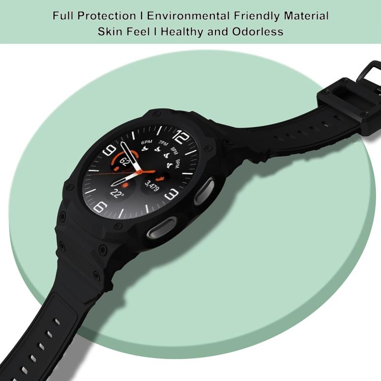 Black integrated TPU watch band with protective case, buckle and adjustment holes