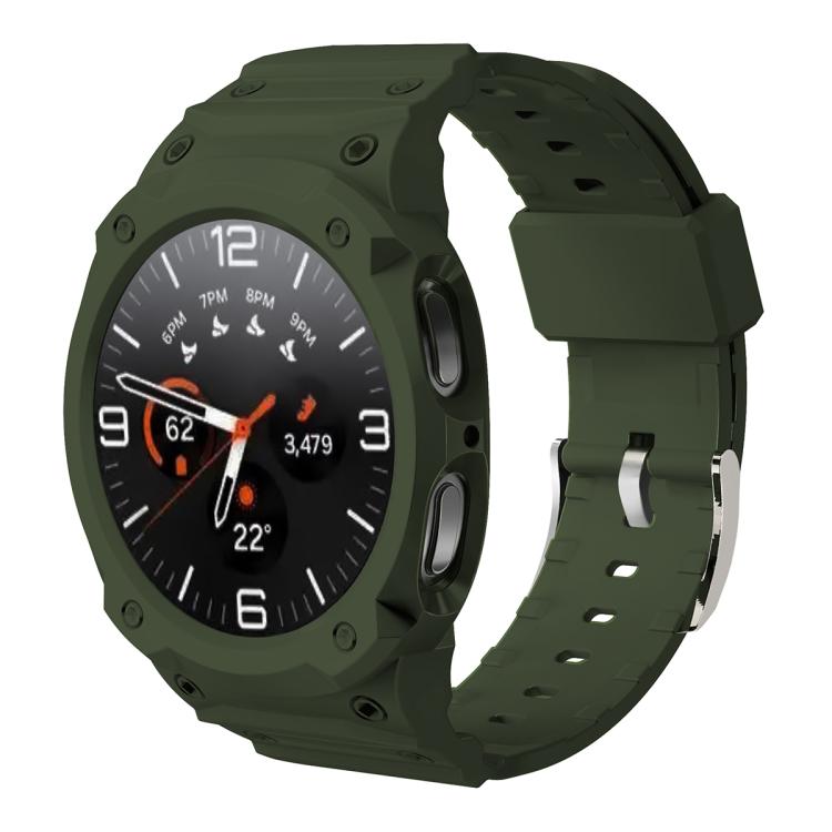Integrated TPU watch band in army green with protective watch case and adjustable strap