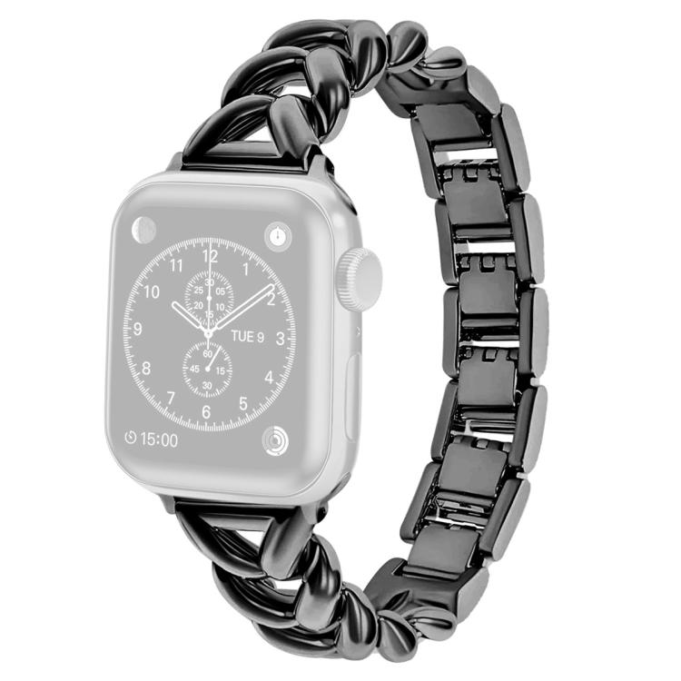 xDfind black metal watch band with linked V-shaped ends and adjustable center links