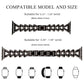 xDfind black metal watch band shown in two sizes with wrist and watch compatibility guide