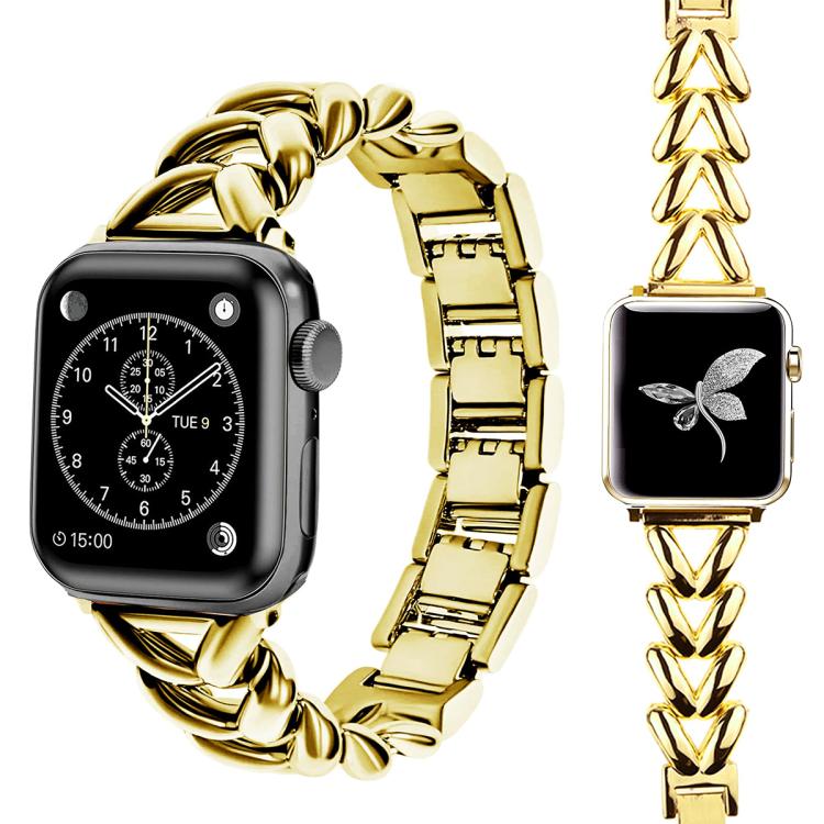 xDfind gold V-shaped metal watch band shown with compatible watch cases