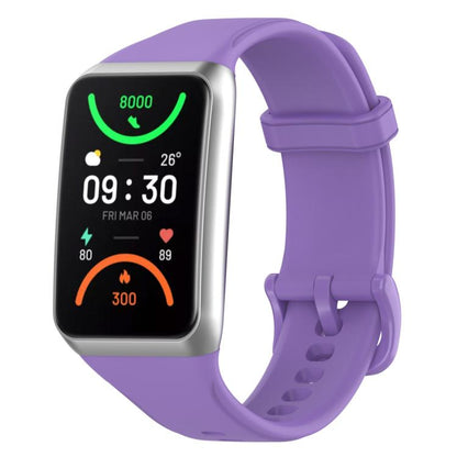 Lilac TPU sport watch band fitted to a rectangular smartwatch