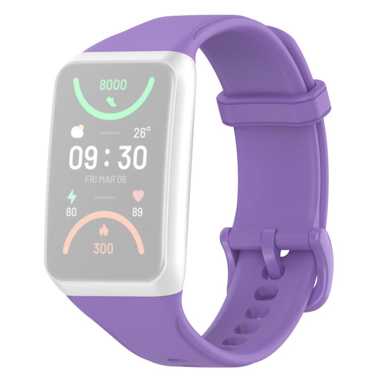 Lilac TPU sport watch band shown with a pale watch display
