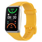 Yellow TPU sport watch band with a rectangular smartwatch face and adjustable buckle.