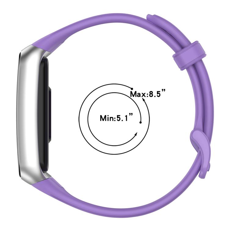 Lilac TPU sport watch band fitted to a watch, with a 5.1 to 8.5 inch fit range