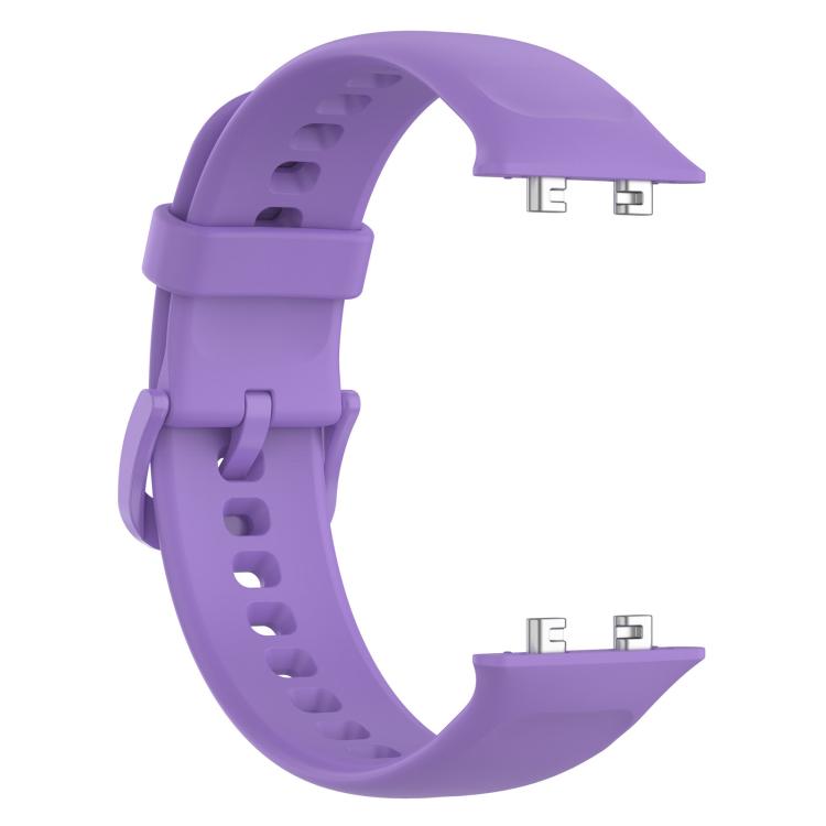 xDfind lilac silicone watch band shown alone, with adjustable holes and metal connectors.