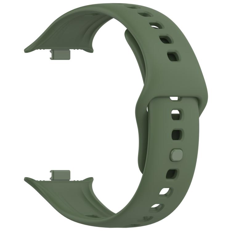 Dark green silicone watch band shown alone, with adjustable holes and smartwatch attachment tabs.