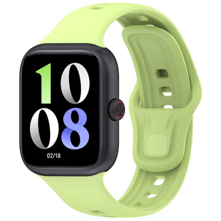 Lime silicone watch band with a black smartwatch, buckle loop and adjustment holes