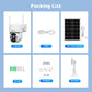 Security camera packing list with camera, USB, 7W solar panel, screws, manual