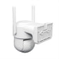 Outdoor security camera with side vents and mounting bracket in white finish