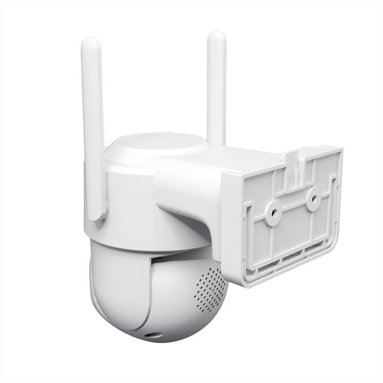 Outdoor security camera with side vents and mounting bracket in white finish