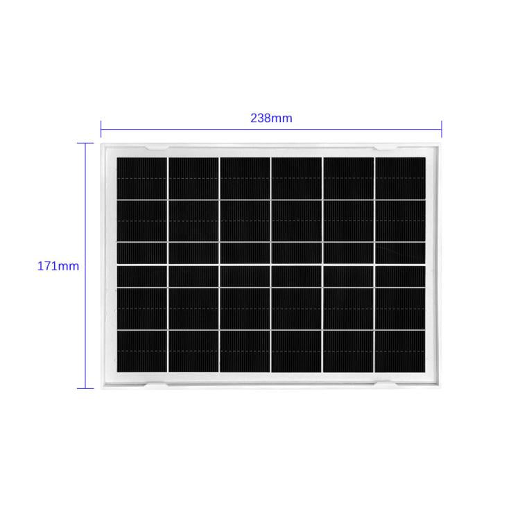 Rectangular solar panel with black cells in a white frame