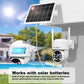 Outdoor solar security camera with white camera unit and angled solar panel
