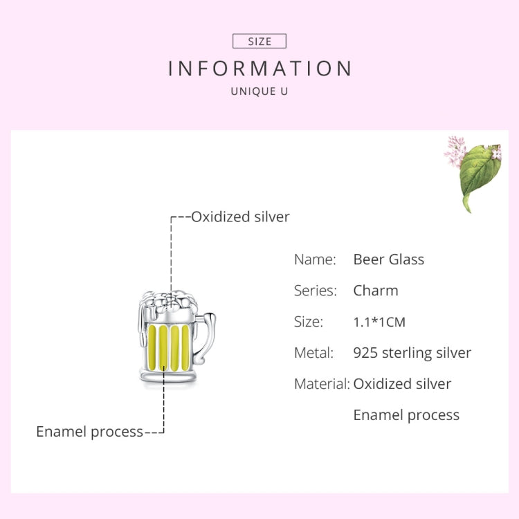 Oxidized silver beer mug charm with yellow enamel stripes and small side handles