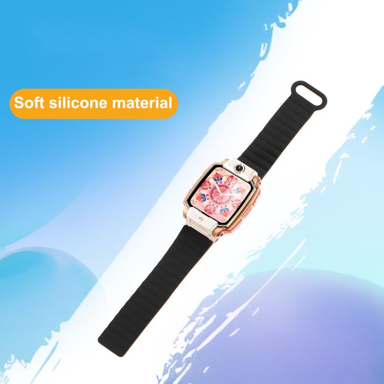 Black ribbed silicone magnetic watch band shown attached to a smartwatch.