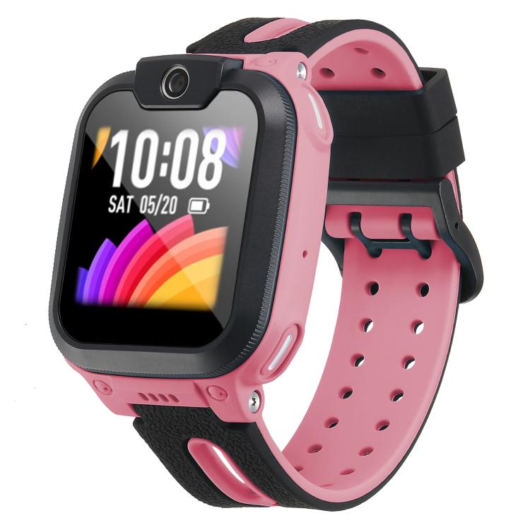 Pink and black kids' smartwatch with an adjustable silicone band