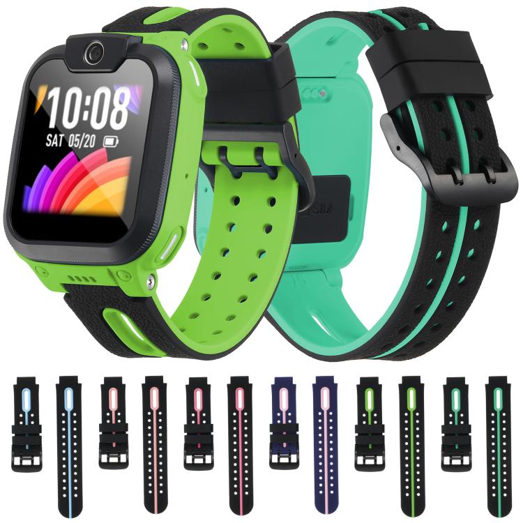 Two-tone silicone watch bands in green and black, with assorted color options below