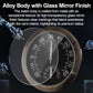 Round car temperature and humidity gauge with bronze rim and glass mirror-like face.