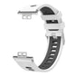 White and black silicone watch band with silver buckle and exposed watch connectors