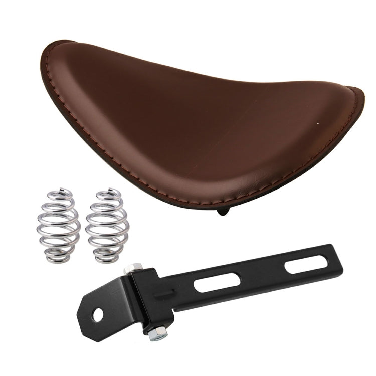 Brown motorcycle seat cushion with side profile, two springs, and black mounting plate